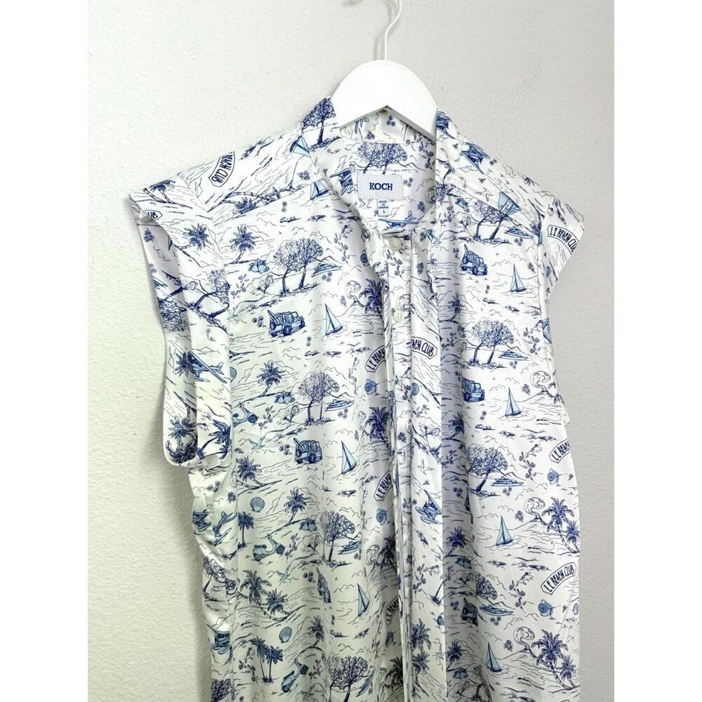 Koch‎ Women’s Large Blue ‘Le Beach Club’ Toile Satin Preppy Tank Top